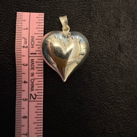 Silver Large Puffy Heart Pendant Heart Charm - Picture 12 of 13